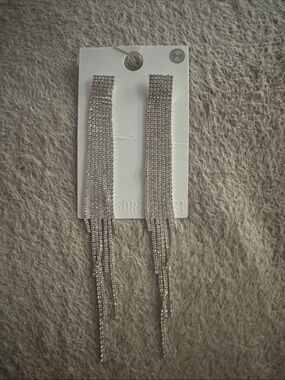 Forever21 Silver Crystal Fringe Drop Earrings - Elegant Women Jewelry